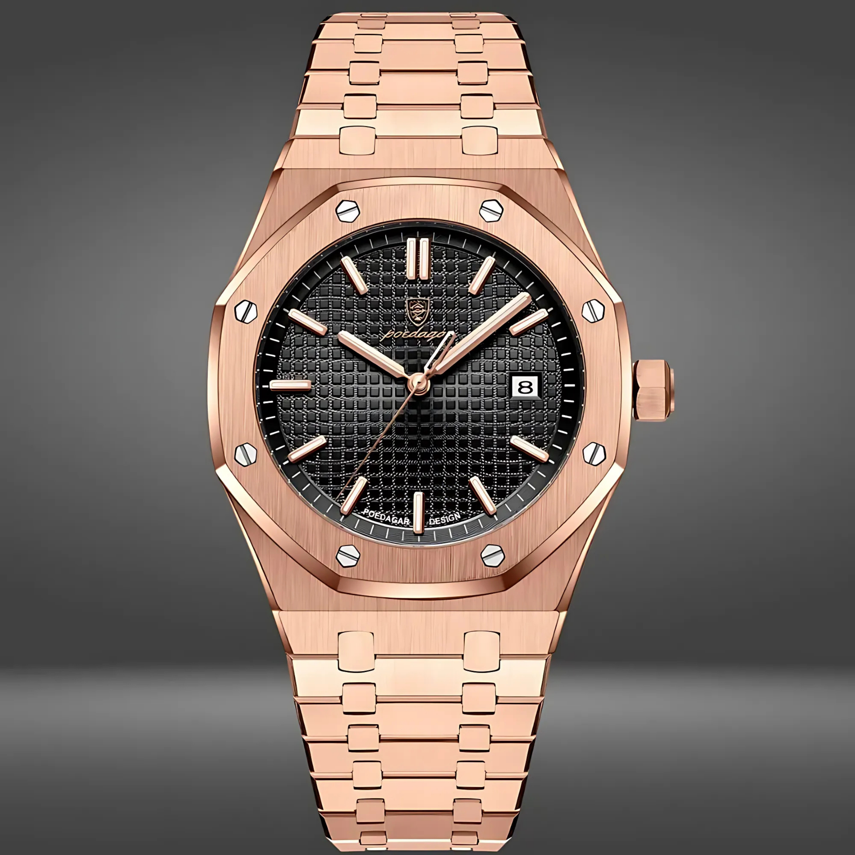 POEDAGAR Luxury Gold & Black Quartz Watch for Men